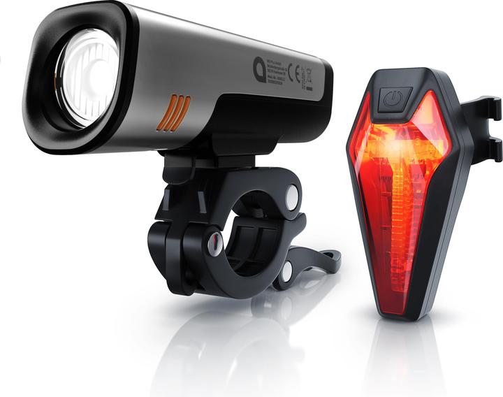Produktbild Aplic Fahrradbeleuchtung, Velobeleuchtung, Fahrradlampenset, 2600mAh Frontlicht & 180mAh Rücklicht, 40 Lux (20 lm)