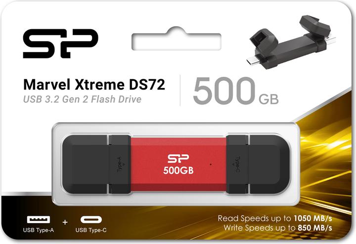 Silicon Power 500GB USB Stick USB Typ A+C 1050/850MB's red (500 GB, USB-A, USB-C)