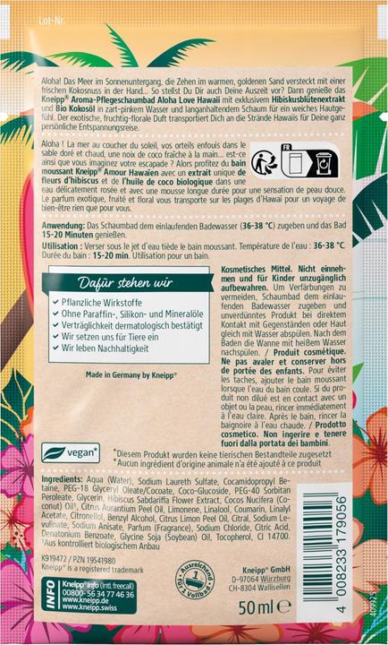 Valori nutrizionali e ingredienti Kneipp Aroma-Pflegeschaumbad Aloha Love Hawaii (50 ml, Bagnoschiuma)