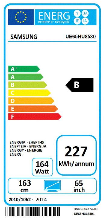 Energy Label Samsung Ue65hu8580 (65", 4K)