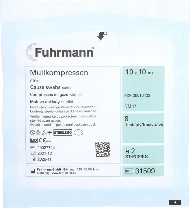 Actual product image Fuhrmann Gauze compresses 10x10cm 8-fold a 2 pieces sterile, 50X2 pcs COM