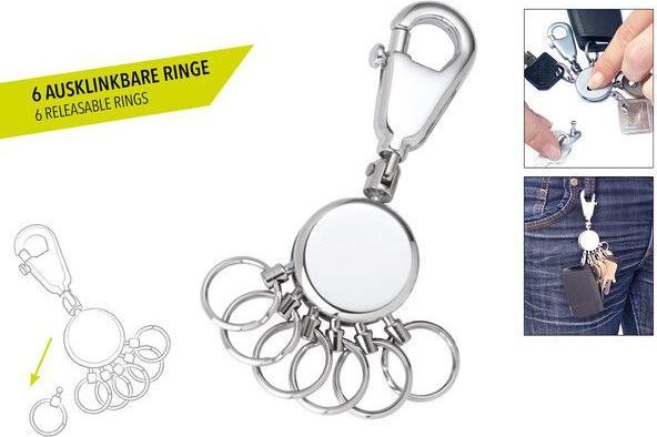 Produktbild Troika PATENT Schlüsselhalter rund inkl. 6 ausklinkbare Ringe, glänzend grau