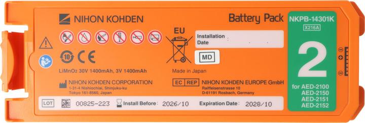Produktbild Nihon Kohden Original Lithiumbatterie Defibrillator Cardiolife AED2100 - NKPB-14301K (1 Stk., 1400 mAh)