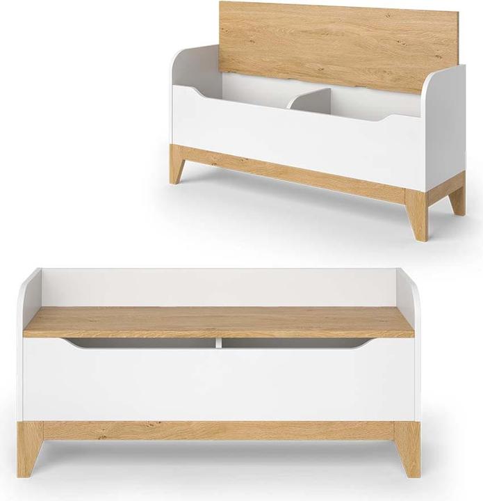 Immagine prodotto VitaliSpa Spielzeugtruhe Malia, Weiss/Eiche, 107.2 x 50 cm mit Sitzbank