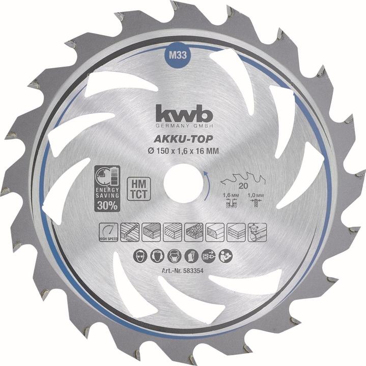 Actual product image kwb AKKU-TOP saw blade f. hand circular saws 150 x 16, 20 teeth, thin cut