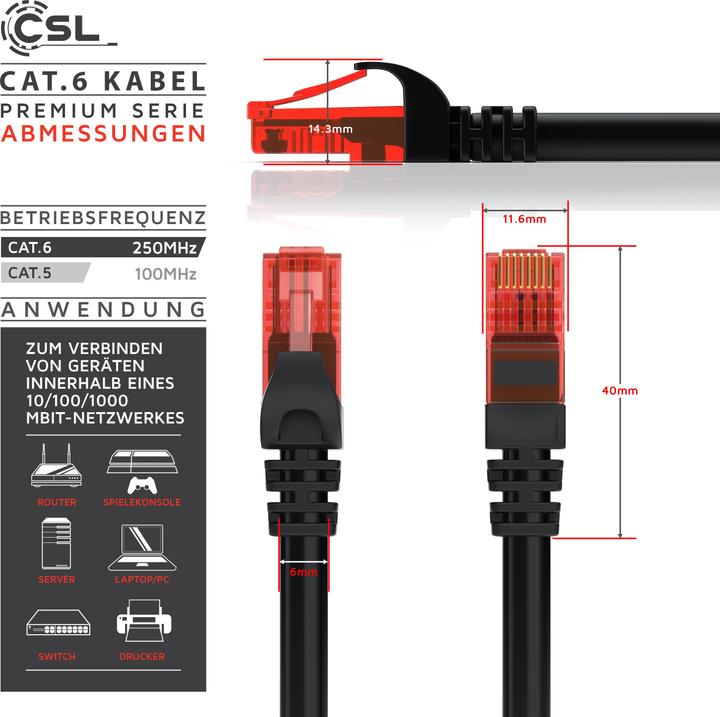 Produktbild CSL CAT.6 Netzwerkkabel - Ethernet Gigabit Lan Kabel RJ45 - Patchkabel - komp. CAT.5 CAT.6 CAT.7 CAT.8 (UTP, CAT6, 0.25 m)