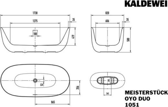 Immagine prodotto Kaldewei Meisterstücke Oyo Duo Mod. 1051-4034, vasca da bagno autoportante, 1730x820 mm, con troppo (92 cm, 76.50 cm)
