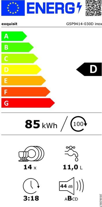 Energie-Label Exquisit GSP9414-030D inox, Geschirrspüler (Standgerät)