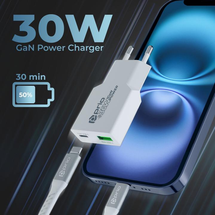 prio Ladegerät GaN POWER 30W PD PPS (USB C) + QC 3.0 (USB A) weiss (30 W)