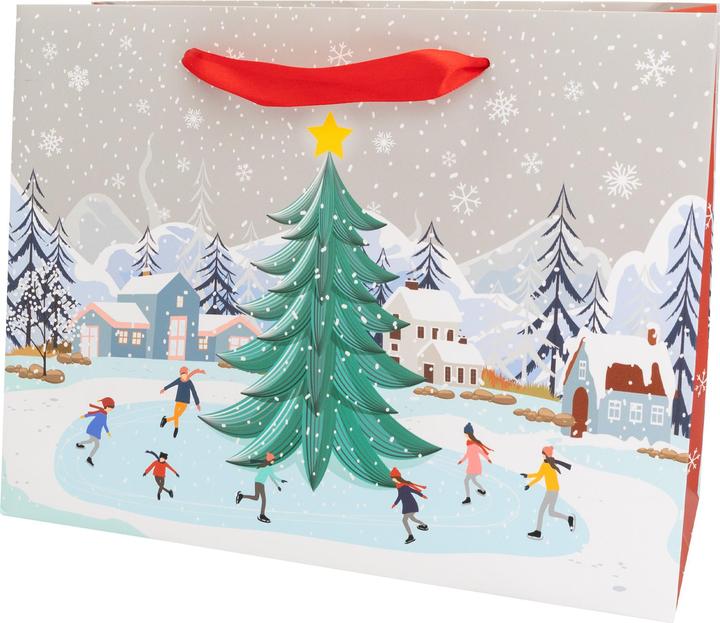 Produktbild Idena Geschenktasche Winterszene mit Tannenbaum mehrfarbig 26x11x20cm landscape Format (Geschenktüte)