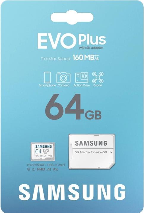 Actual product image Samsung EVO Plus (64 GB, microSDXC, U1, UHS-I)