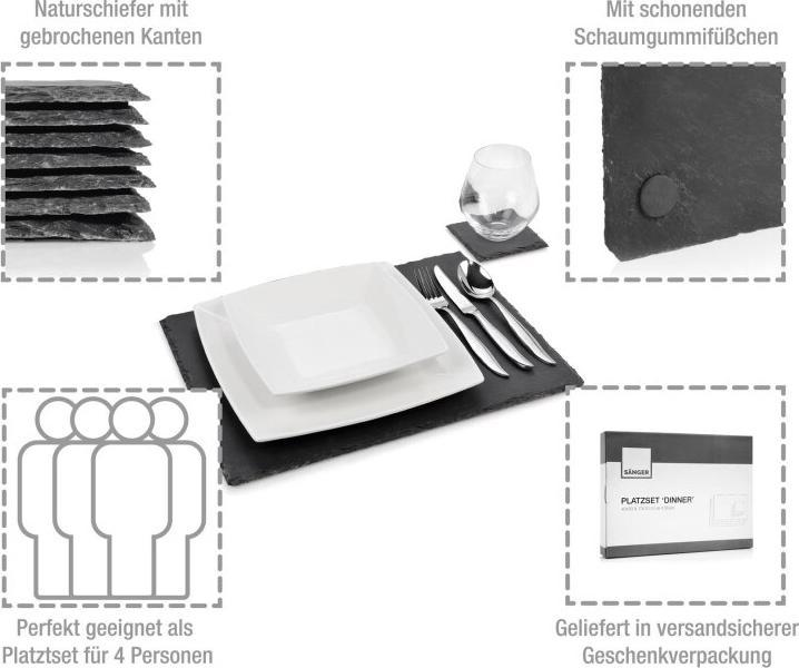 Image du produit Sänger Geschirr Set d'assiettes à dîner en ardoise, sous-verres modernes en ardoise pour 4 personnes (4 x, 40 x 30 cm)
