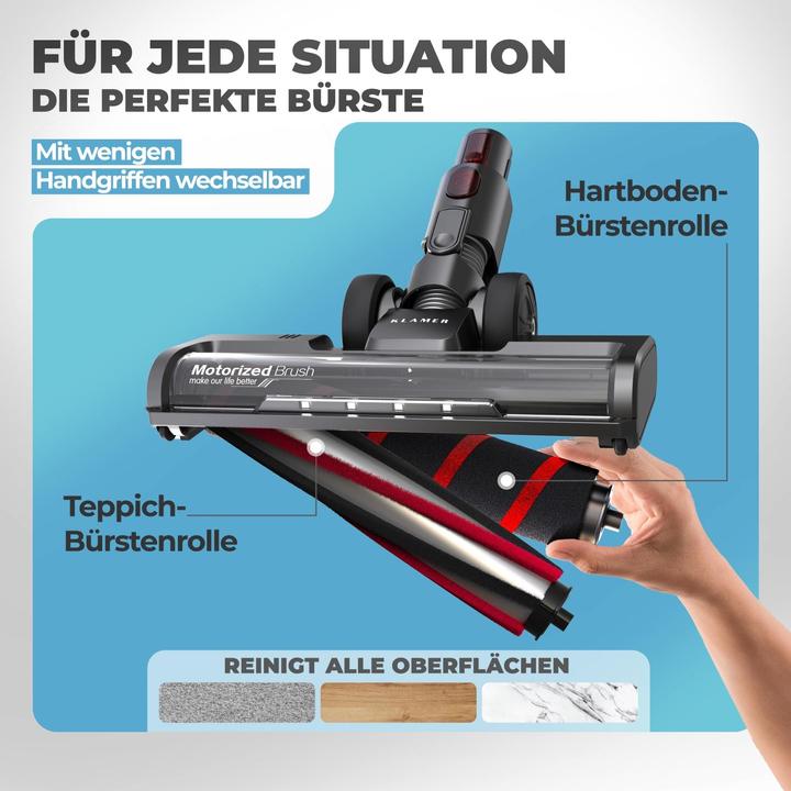 Actual product image KLAMER Akkustaubsauger, 420 Watt, 1 Akku und mit verschiedenen Aufsätzen