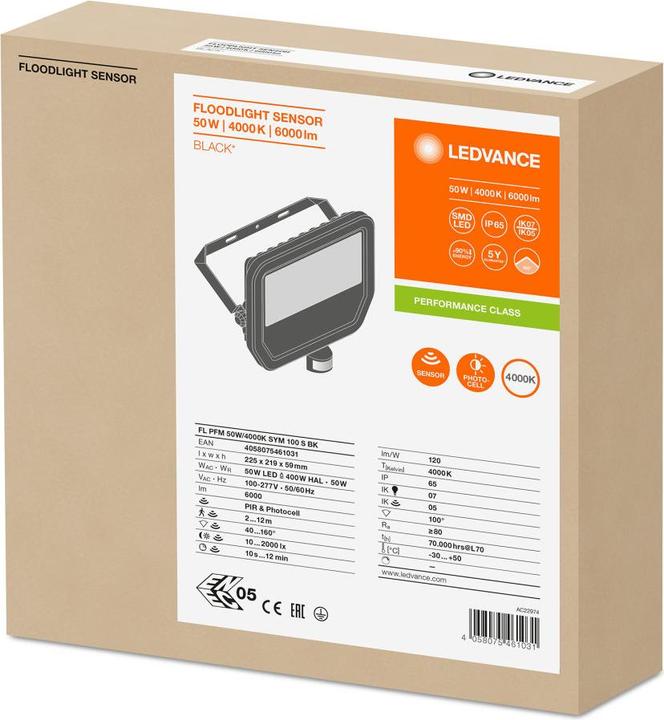 Produktbild Ledvance LED Flutlichtstrahler FL PFM 50 W 4000 K SYM 100 S BK Neutralweiss (6000 lm, IP65)
