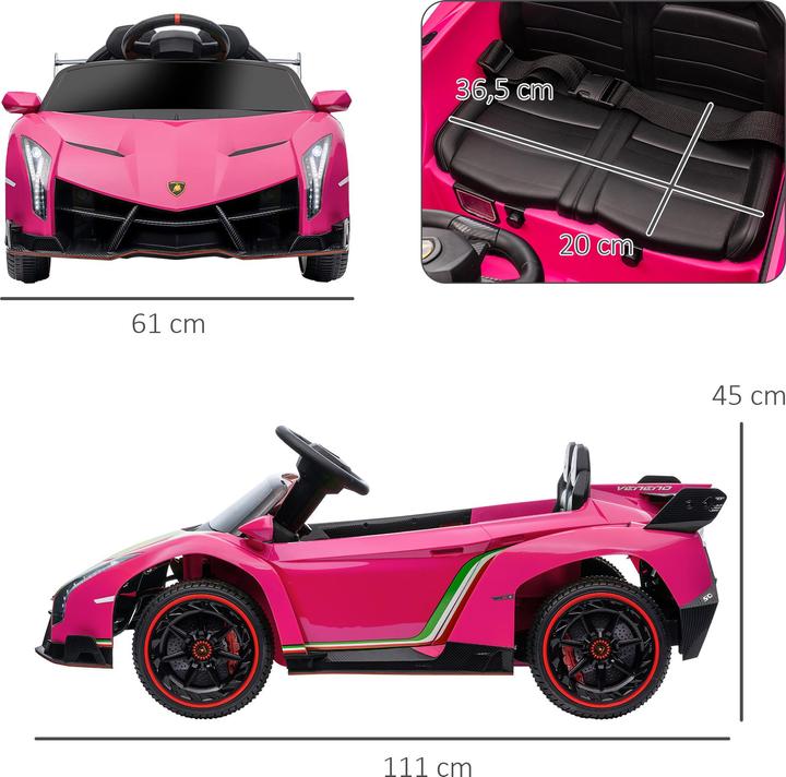 Actual product image Swisshandel24 Lamborghini Kinderauto, pink, Fernbedienung, Bluetooth, 30kg Belastbarkeit (12 V)