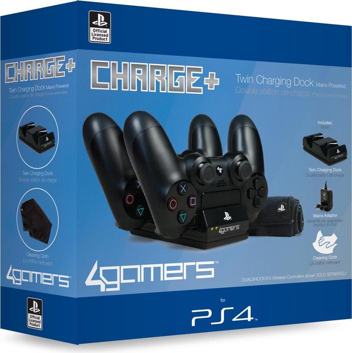 Immagine prodotto 4Gamers Caricamento+ Doppio bacino di ricarica con panno per la pulizia (PS4)