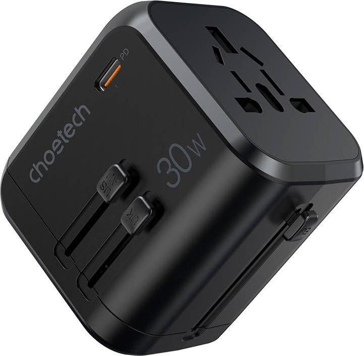 Actual product image Choetech Travel wall charger PD5008, 3xUSB-A, 1xUSB-C, GaN, 30W (black) (30 W)