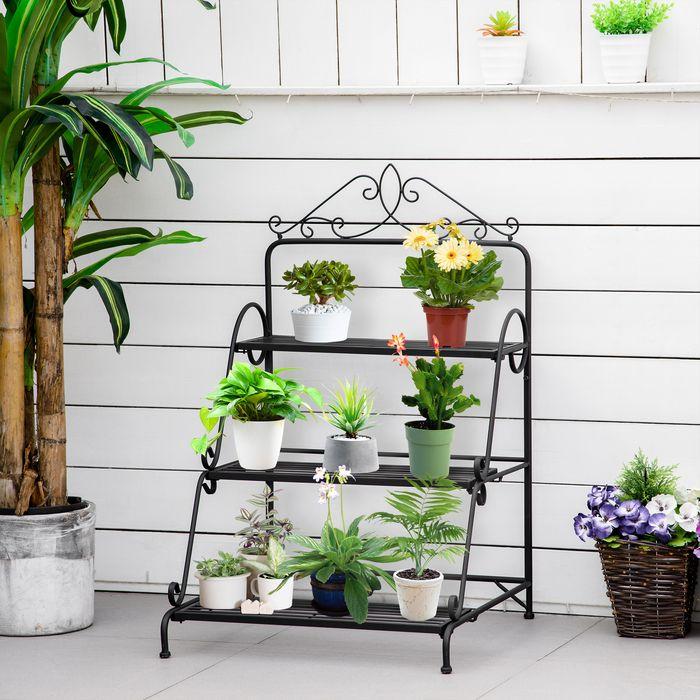 Actual product image Swisshandel24 Metal flower staircase 3 steps plant stand adjustable hanging height