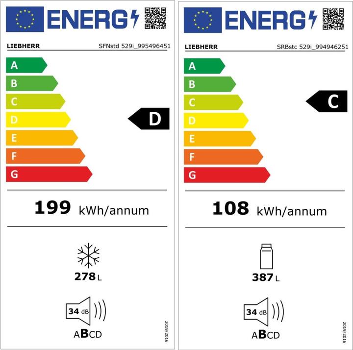 Label énergétique Liebherr XRFst 5295 Peak (407 l)
