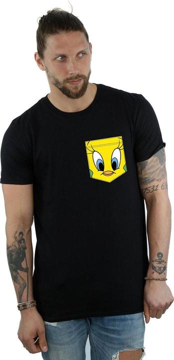 Actual product image Looney Tunes Mens Tweety Pie Face Faux Pocket T-Shirt (L)