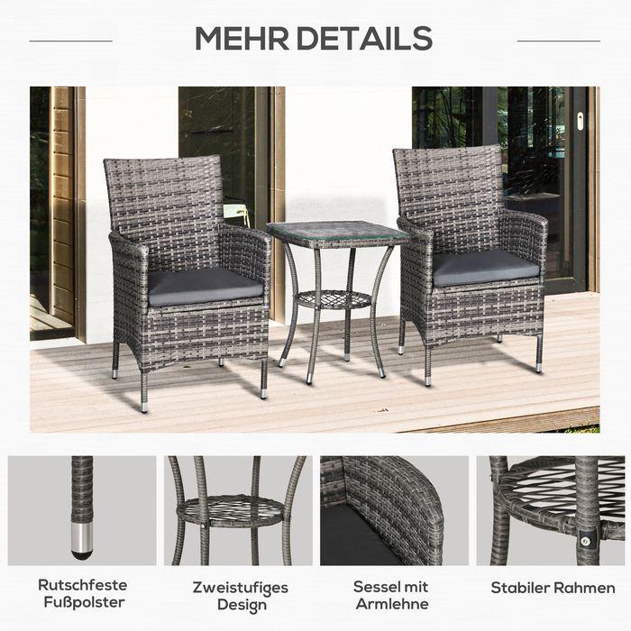 Actual product image Swisshandel24 Balcony furniture set for 2 persons seating group rattan garden set polyrattan dark grey (48 cm)