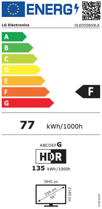 Etichetta energetica LG 55 Zoll OLED AI B5 4K Smart TV (55", OLED, 2025)