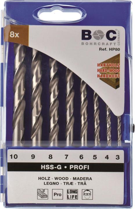 Bohrcraft 31101430005 Holzbohrer-Set HP50 Profi HSS-G / 4 - 5 - 6 - 8 - 10 mm / 5 Teile (4 - 5 - 6 - 8 - 10 mm)