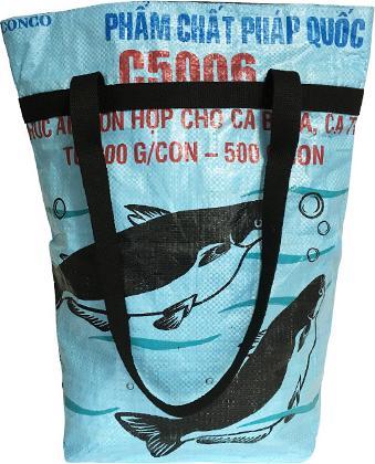 Actual product image Bekos Upcycling - Large shopping bag made from recycled fish food bags light blue