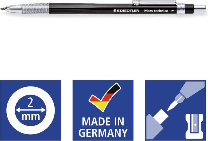 Image du produit Staedtler Stylo à mines tombantes Mars technico 780 C noir pour mines 2 mm avec clip et poussoir (2 mm, HB, 1 x)