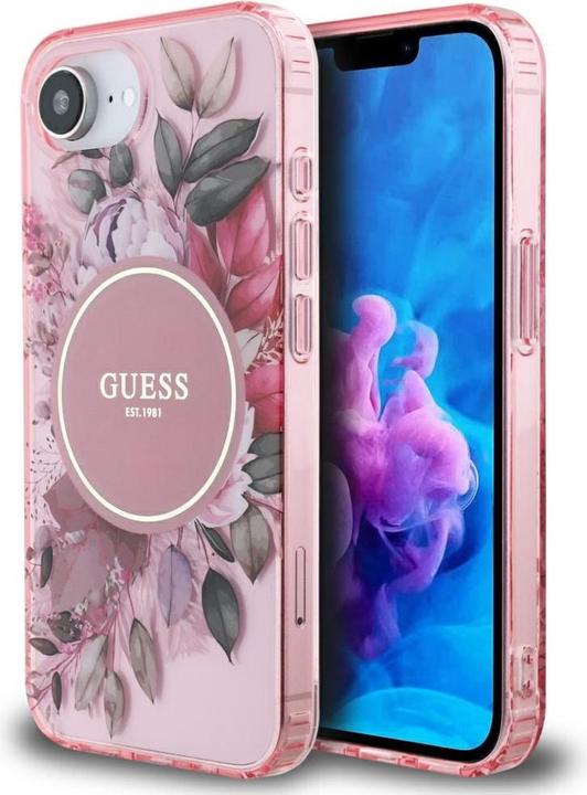 Actual product image Guess Case IML Flowers MagSafe for iPhone 16e pink (Apple iPhone 16e)