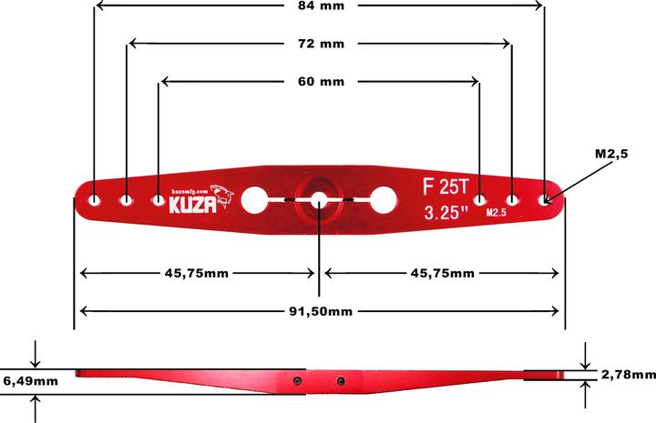 Actual product image Kuza Servo arm 2-arm Futaba 25T 84/72/60mm 3.25" M2,5mm Heavy Duty V2 Aluminium