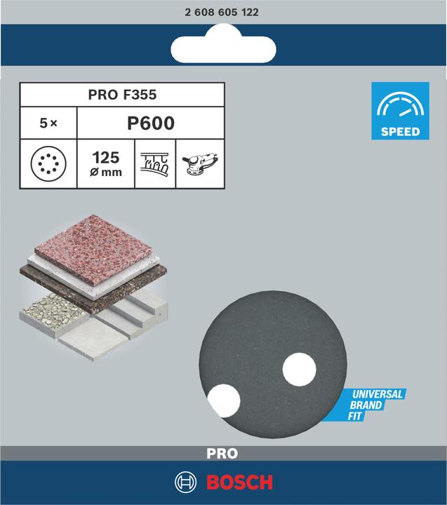 Actual product image Bosch Professional Zubehör PRO F355 sanding sheet, 125 mm, G600 (600)