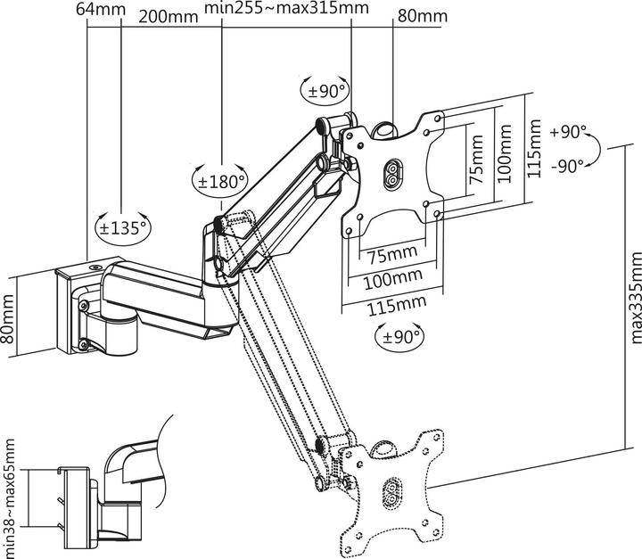 Actual product image InLine Slatwall Lifter Monitor Mount silver grey (Wall, Ceiling, 32.01")