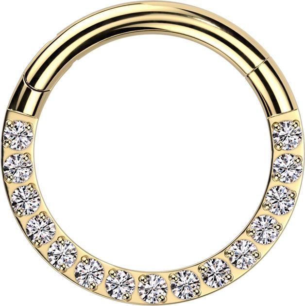Produktbild Star Piercing Micro Segmentring klappbar vergoldet front Kristalle silber (Titan G23)