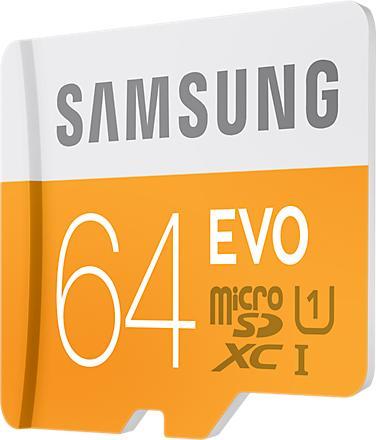 Actual product image Samsung EVO microSDXC with adapter (64 GB, microSDXC, U1, UHS-I)