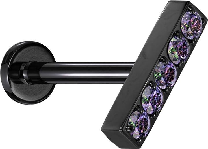 Star Piercing Micro Threadless Labret schwarz Balken Kristalle dunkel multicolor (Titan G23, ohne Messing)