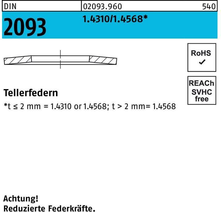 Immagine prodotto Molla a tazza DIN 2093 10 x 5,2x0,5 1.4310/1.4568