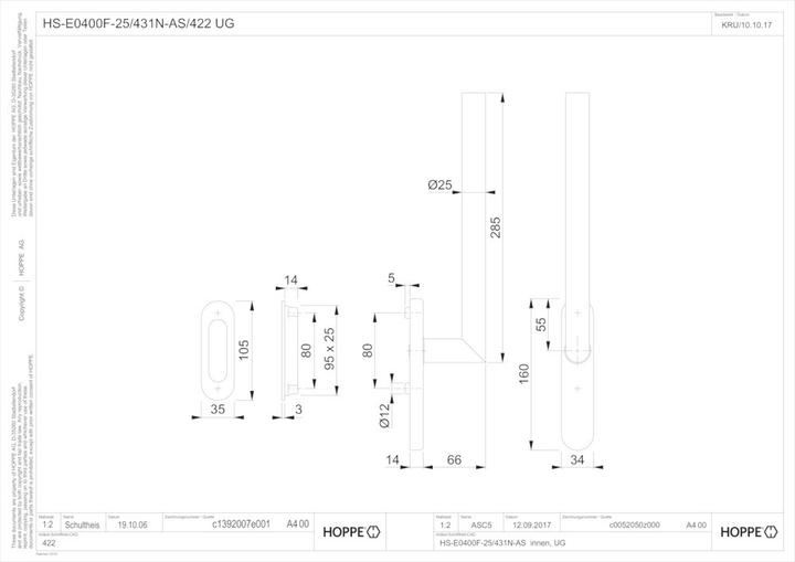 Actual product image Hoppe Lift and slide set AMSTERDAM with shell handle UG, L 285 mm, satin stainless steel (Door set)