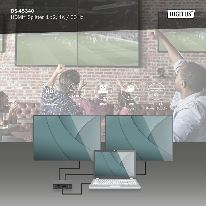 Actual product image Digitus HDMI® Splitter, 1x2, 4K / 30 Hz