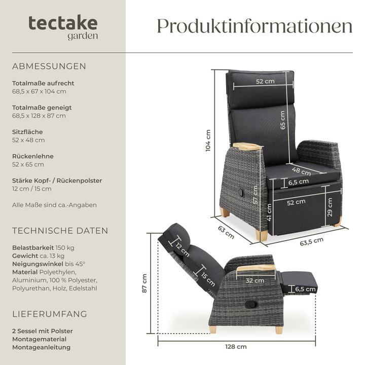 Produktbild tectake Rattansessel Pescara mit Aluminiumgestell, Lehne verstellbar