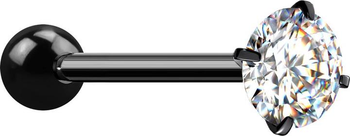 Star Piercing Barbell schwarz mit Kugel und Kristall silber gefasst (ohne Messing, Chirurgenstahl 316L)