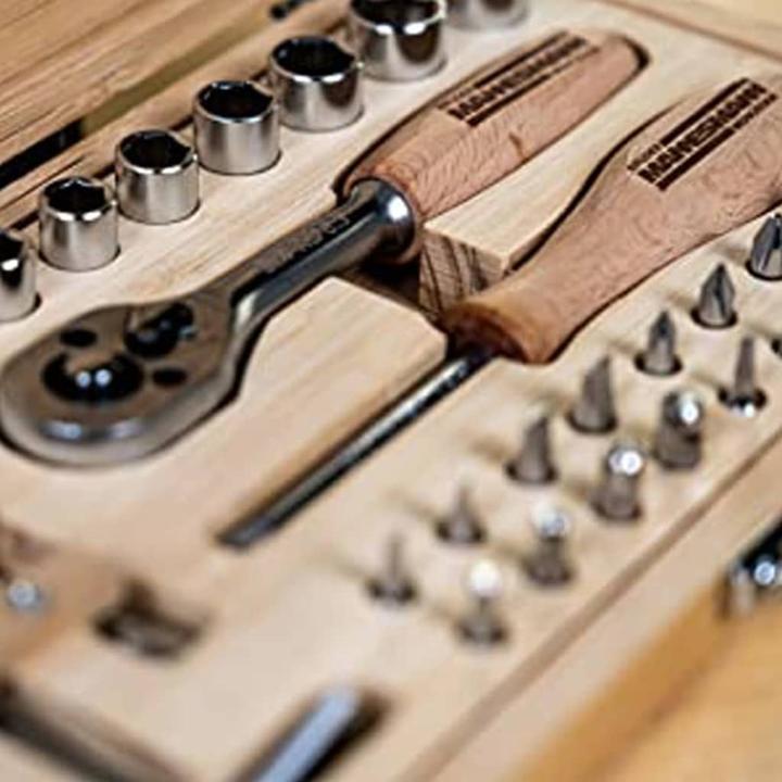 Produktbild Mannesmann Steckschlüsseleinsatz Werkzeugsatz im Bambuskoffer 41tlg. (41 Teile)