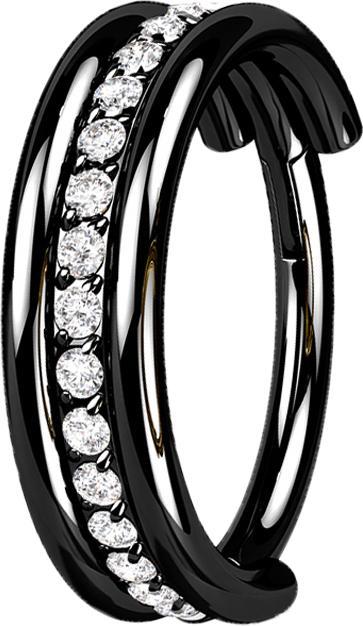 Actual product image Star Piercing Micro segment ring foldable black three rings row crystals (without brass, Titanium G23)