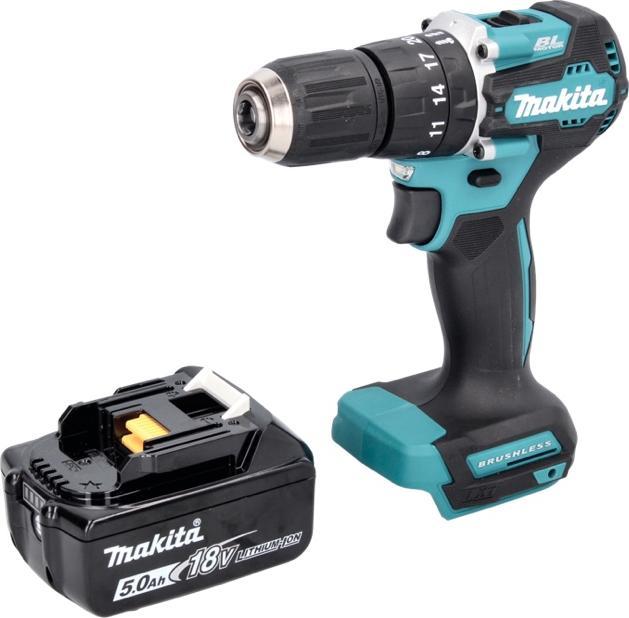 Productafbeelding Makita DHP 487 T1 Accu klopboormachine 18 V 40 Nm Brushless + 1x accu 5.0 Ah - zonder lader (Oplaadbare batterij)