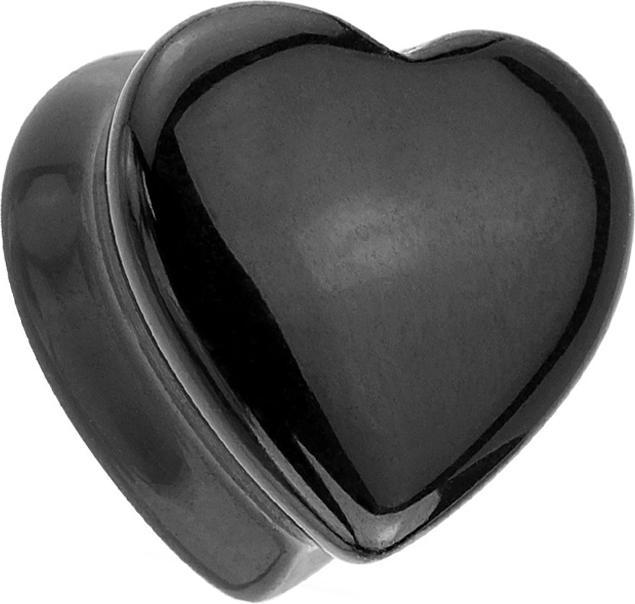Star Piercing Flared Plug Herz aus schwarzem Onyx Stein (ohne Messing, Mineralisch)