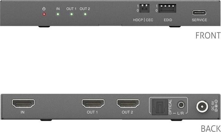 Actual product image Purelink PureTools - 1x2 HDMI2.1 Splitter - 48Gbps - 8K (60Hz 4:2:0) 12 bit, Audio De-Embedding and Signal M