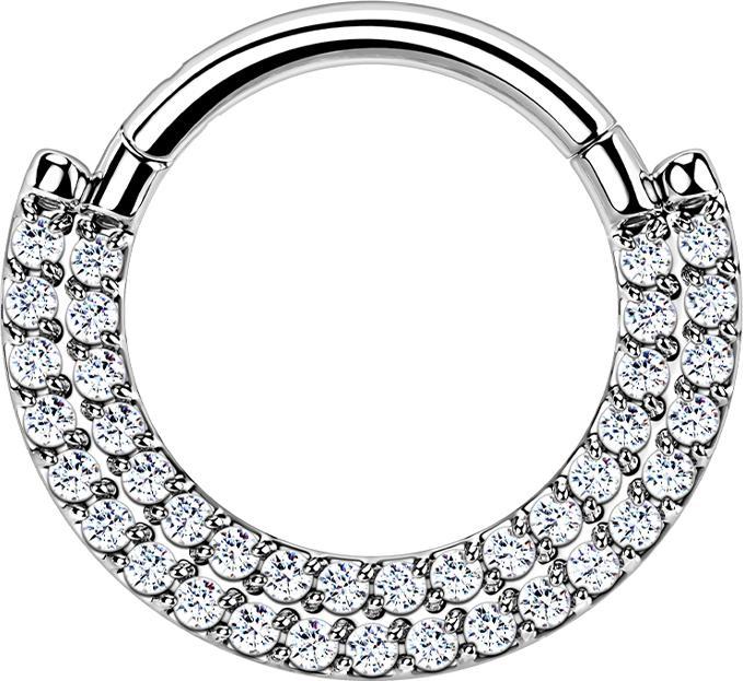 Produktbild Star Piercing Micro Segmentring klappbar silber Schild doppel front Kristalle silber (ohne Messing, Titan G23)