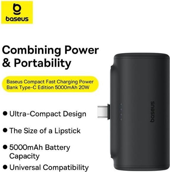 Actual product image Baseus Compact Series Fast Charging USB-C Powerbank 20W (5000 mAh, 20 W, 18 Wh)