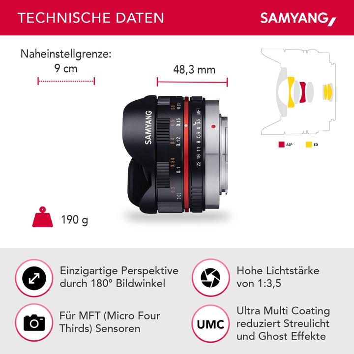 Image du produit Samyang 7.5mm f/3.5-22 MFT (Micro Four Thirds, APS-C / DX)