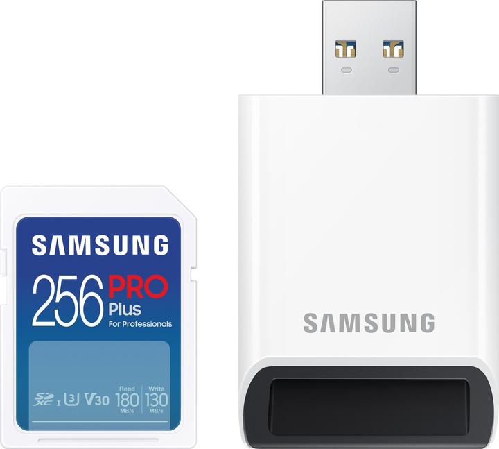 Samsung Carte mémoire SD PRO Plus MB-SD256SB/WW 256GB + czytnik (256 Go, SD, U3, UHS-I)